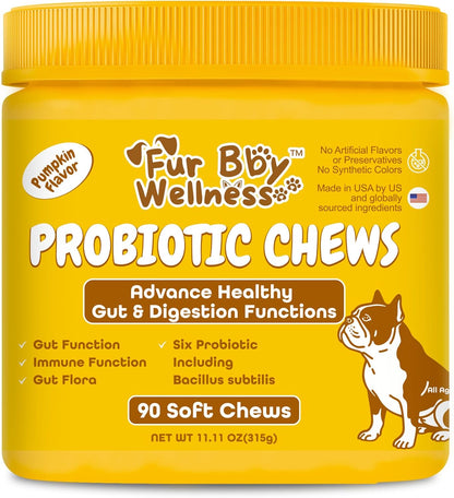 Vet Strength Probiotics for Dogs - Fast Relief for Diarrhoea, Gas & Upset Stomach - Maximum Gut, Immune & Allergy Support - Pumpkin Flavour Soft Chews for All Breeds, 90 Count