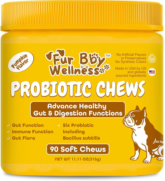Vet Strength Probiotics for Dogs - Fast Relief for Diarrhoea, Gas & Upset Stomach - Maximum Gut, Immune & Allergy Support - Pumpkin Flavour Soft Chews for All Breeds, 90 Count