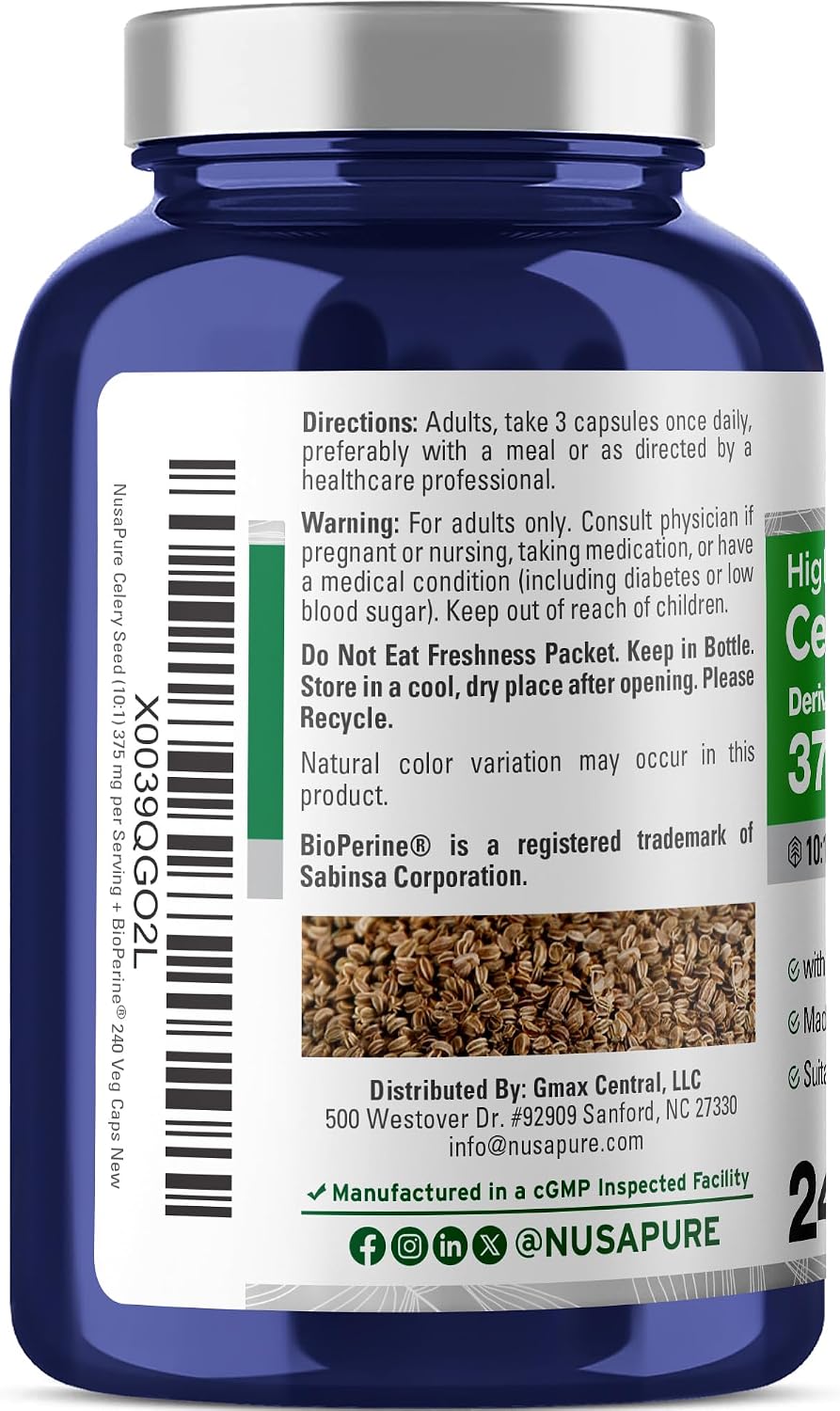 NusaPure Celery Seed Capsules, 375 mg, 240 Veg Capsules (Non-GMO, Vegan) - görsel 3