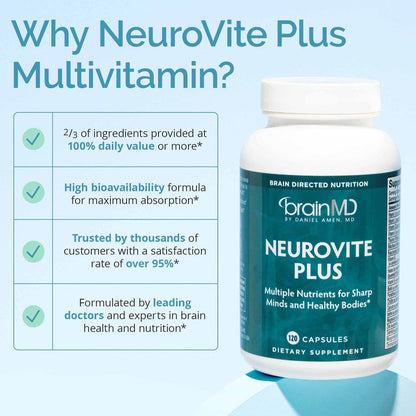 BRAINMD Dr. Amen NeuroVite Plus - Multivitamin & Mineral Food Supplement (2-Pack, 120 Capsules)