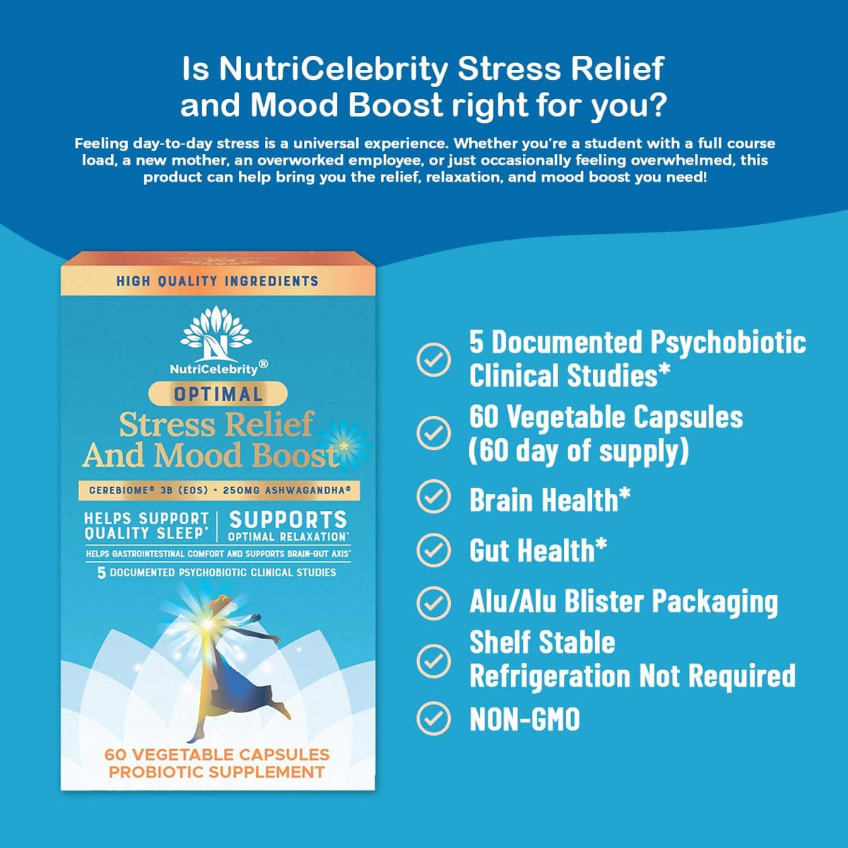 Optimal Stress Relief Supplement - Mood Support, Sleep Aid, KSM-66 Ashwagandha and Probiotics - 60 Capsules - görsel 7
