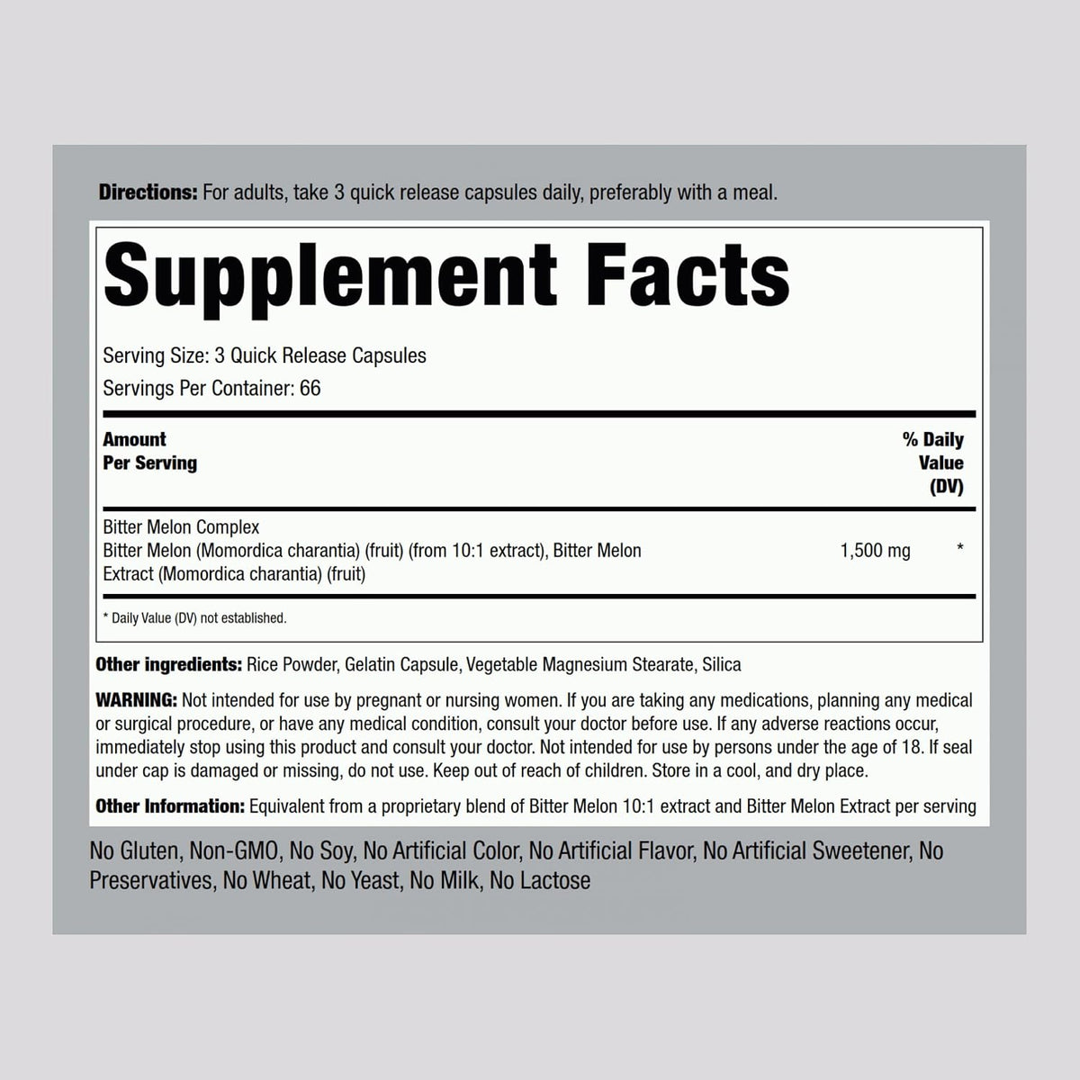 Piping Rock Bitter Melon Capsules - 200 Capsules - Herbal Extract Food Supplement, Non-GM & Gluten-free - görsel 2