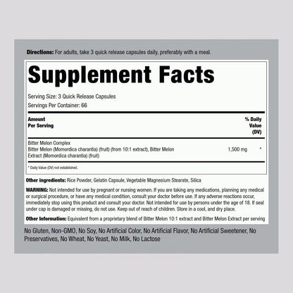 Piping Rock Bitter Melon Capsules - 200 Capsules - Herbal Extract Food Supplement, Non-GM & Gluten-free