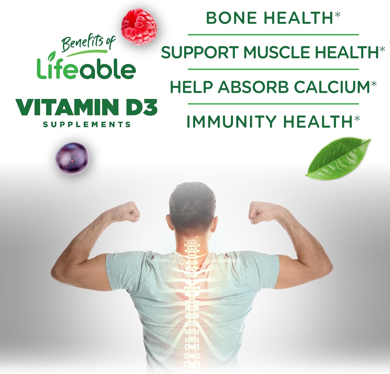 Lifeable Vitamin D3 10000IU Gummies for Bone Health and Immune Support - 90 Gummies - görsel 3