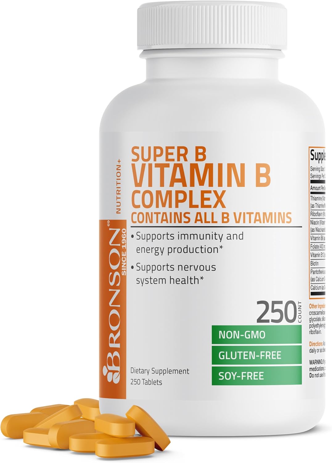 Bronson Vitamin B Complex | With B1, B2, B3, B6, Folic Acid & B12 | 250 Tablets - görsel 1