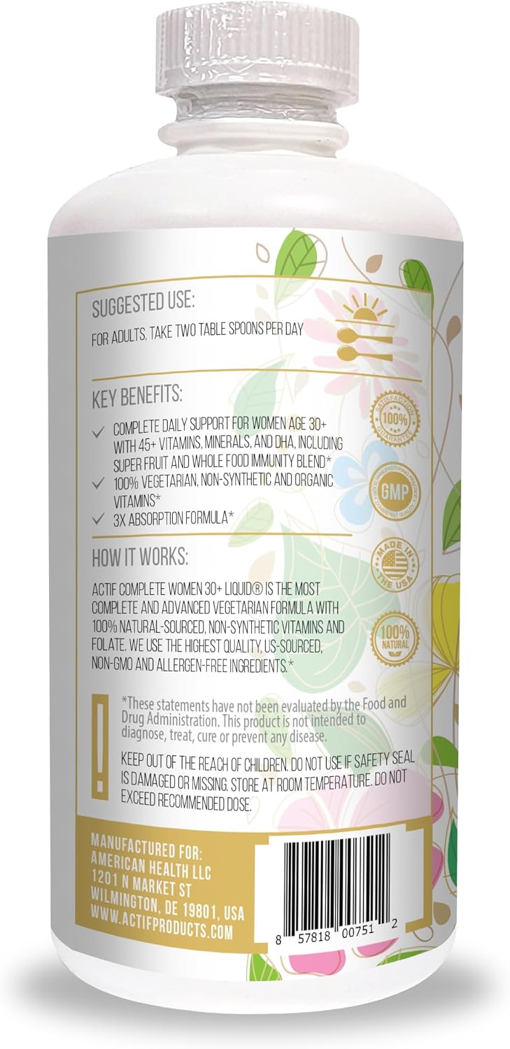 ACTIF Liquid Daily Multivitamin for Women Age 30+ with 40+ Advanced Factors – Non GMO, Made in USA, 32oz - görsel 2