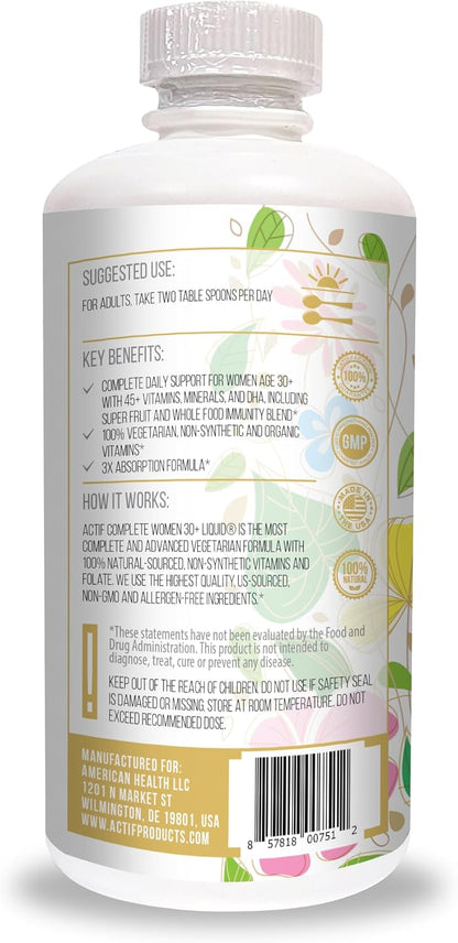 ACTIF Liquid Daily Multivitamin for Women Age 30+ with 40+ Advanced Factors – Non GMO, Made in USA, 32oz