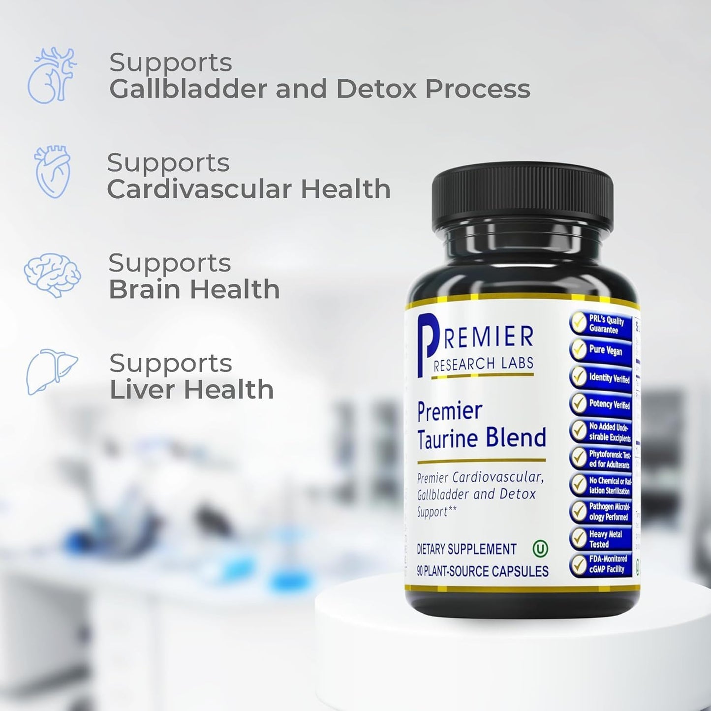 Premier Research Labs Taurine Blend - Amino Acid Supplement for Heart, Liver & Brain Health, 90 Vegetarian Capsules - görsel 4