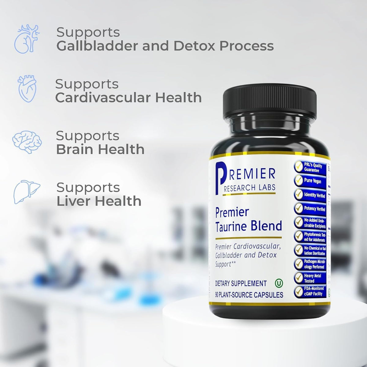 Premier Research Labs Taurine Blend - Amino Acid Supplement for Heart, Liver & Brain Health, 90 Vegetarian Capsules - görsel 4