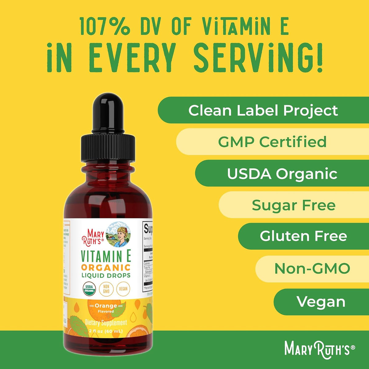 MaryRuth Organics USDA Organic Vitamin E Liquid Drops - 59 ml, 30 Servings - görsel 7