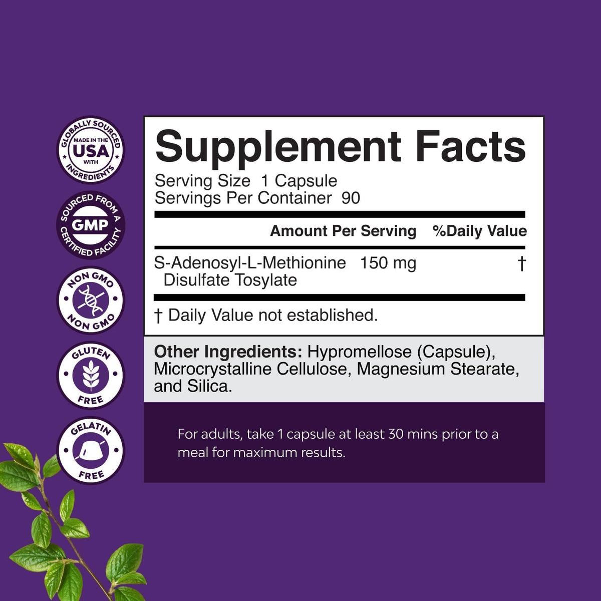 Pure SAM-E 150mg Capsules - S-adenosylmethionine for Mood, Joint & Liver Support (90 Capsules) - görsel 8