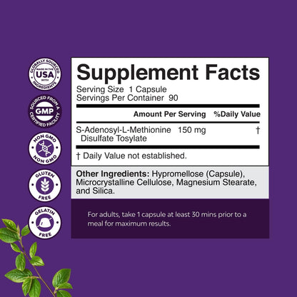Pure SAM-E 150mg Capsules - S-adenosylmethionine for Mood, Joint & Liver Support (90 Capsules)