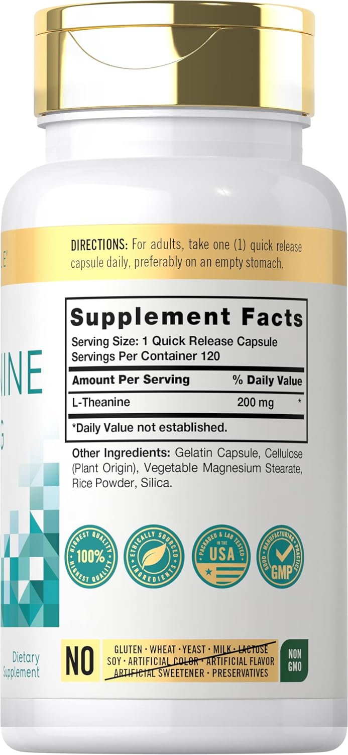 Carlyle L-Theanine 200mg Supplement - 120 Capsules, Non-GMO, Gluten-free - görsel 2