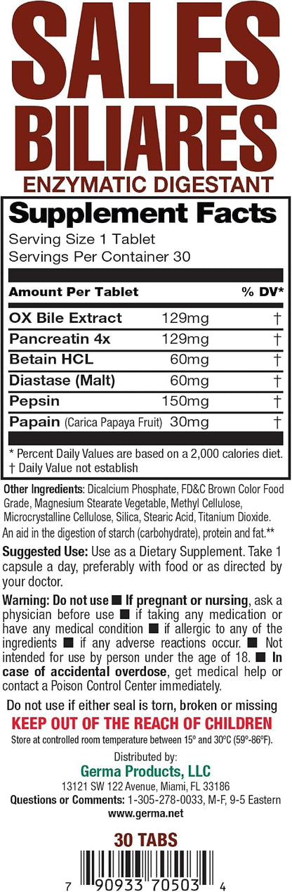 Germa Bile Salts Natural Food Supplement – Liver Support, 30 Tablets