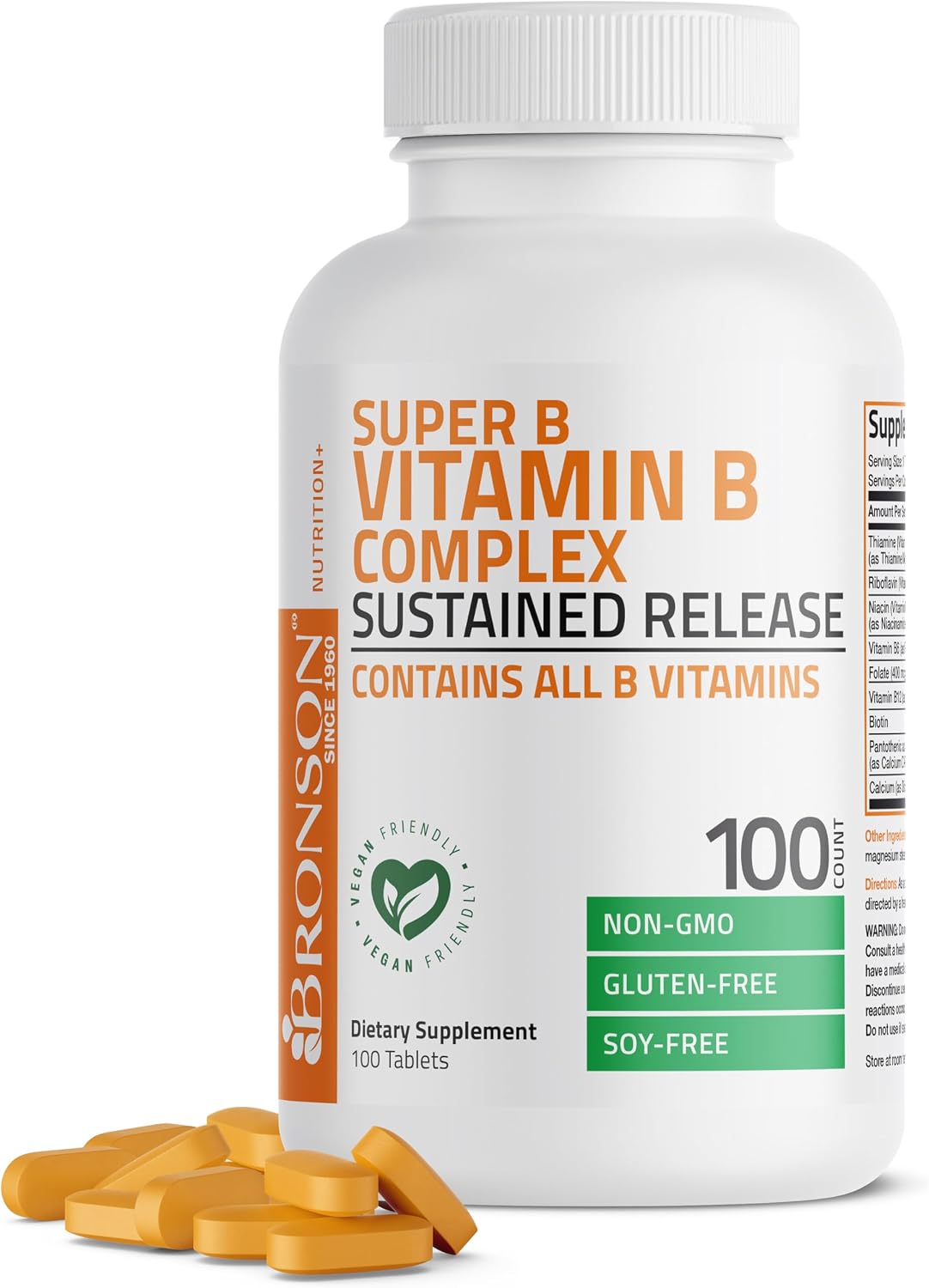 Bronson Super B Vitamin B Complex – Sustained Slow Release, 100 Tablets - görsel 1