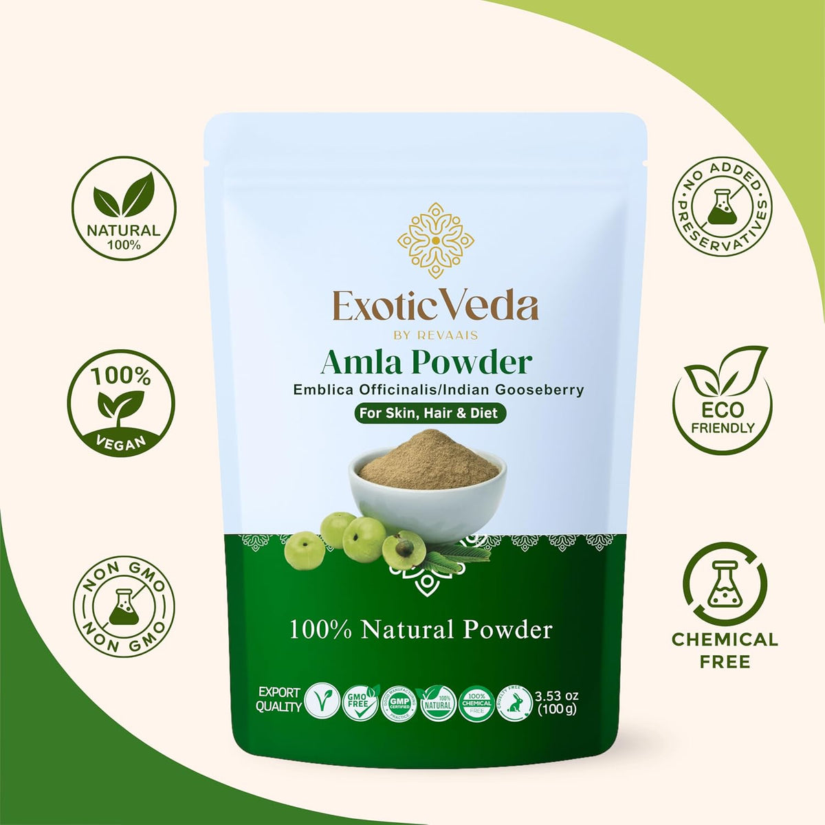 Exotic Veda Amla Powder - 100% Pure Indian Gooseberry, Ayurvedic Supplement, Non-GMO, 100g - görsel 7