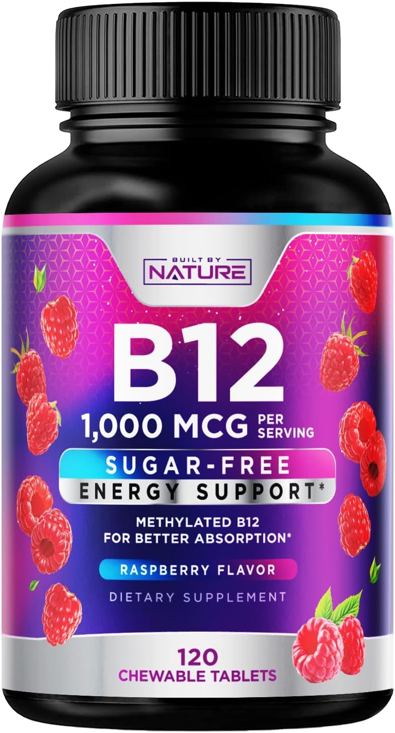 Built by Nature Vitamin B12 1000 mcg Methylcobalamin Sublingual Tablets - Berry Flavour, 120 Count - görsel 1