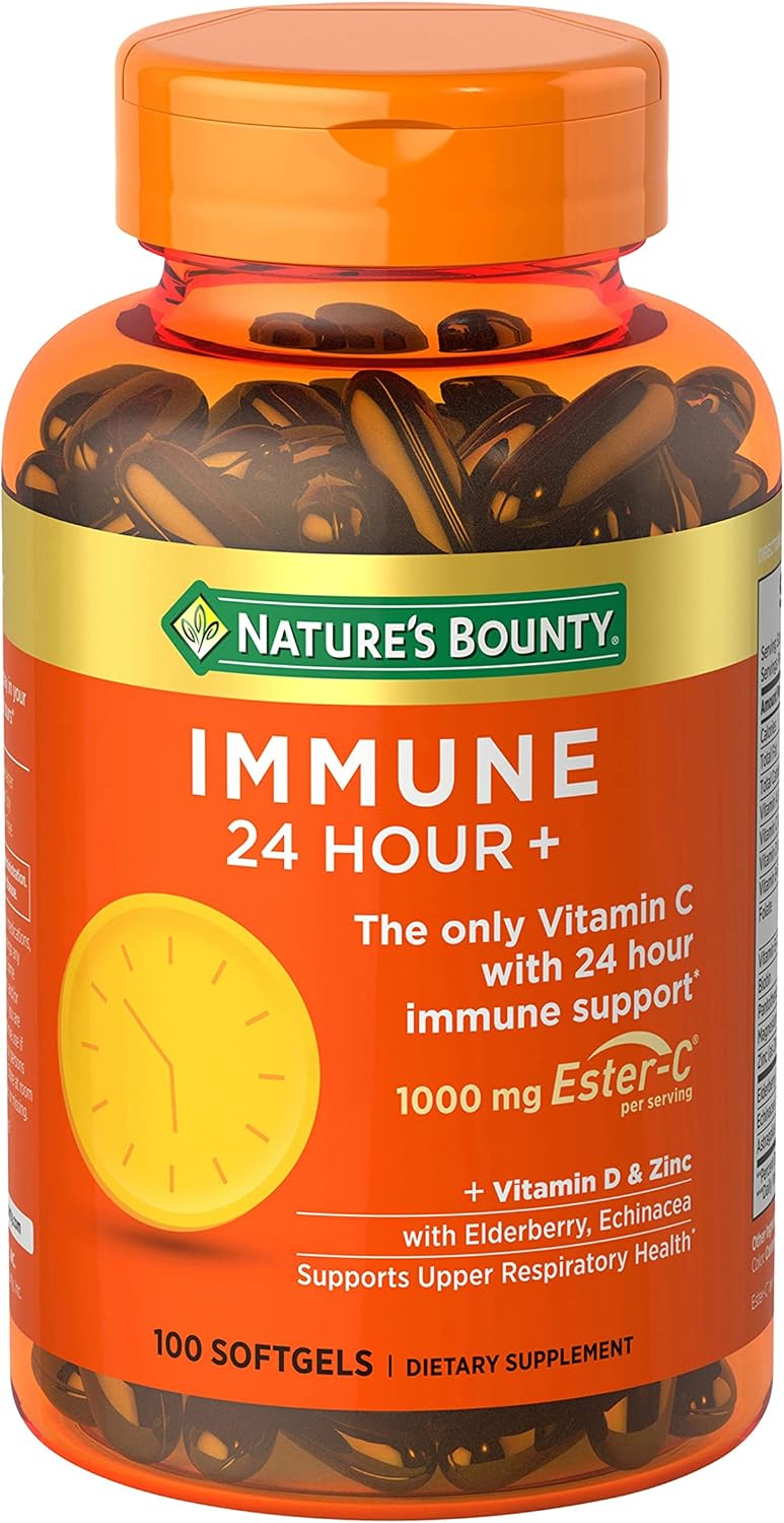 Nature's Bounty Vitamin C 24 Hour Immune Support with Zinc and Vitamin D, Daily Immune and Upper Respiratory Support, Ester Vitamin C 1000mg Softgels, 100 Count - görsel 1