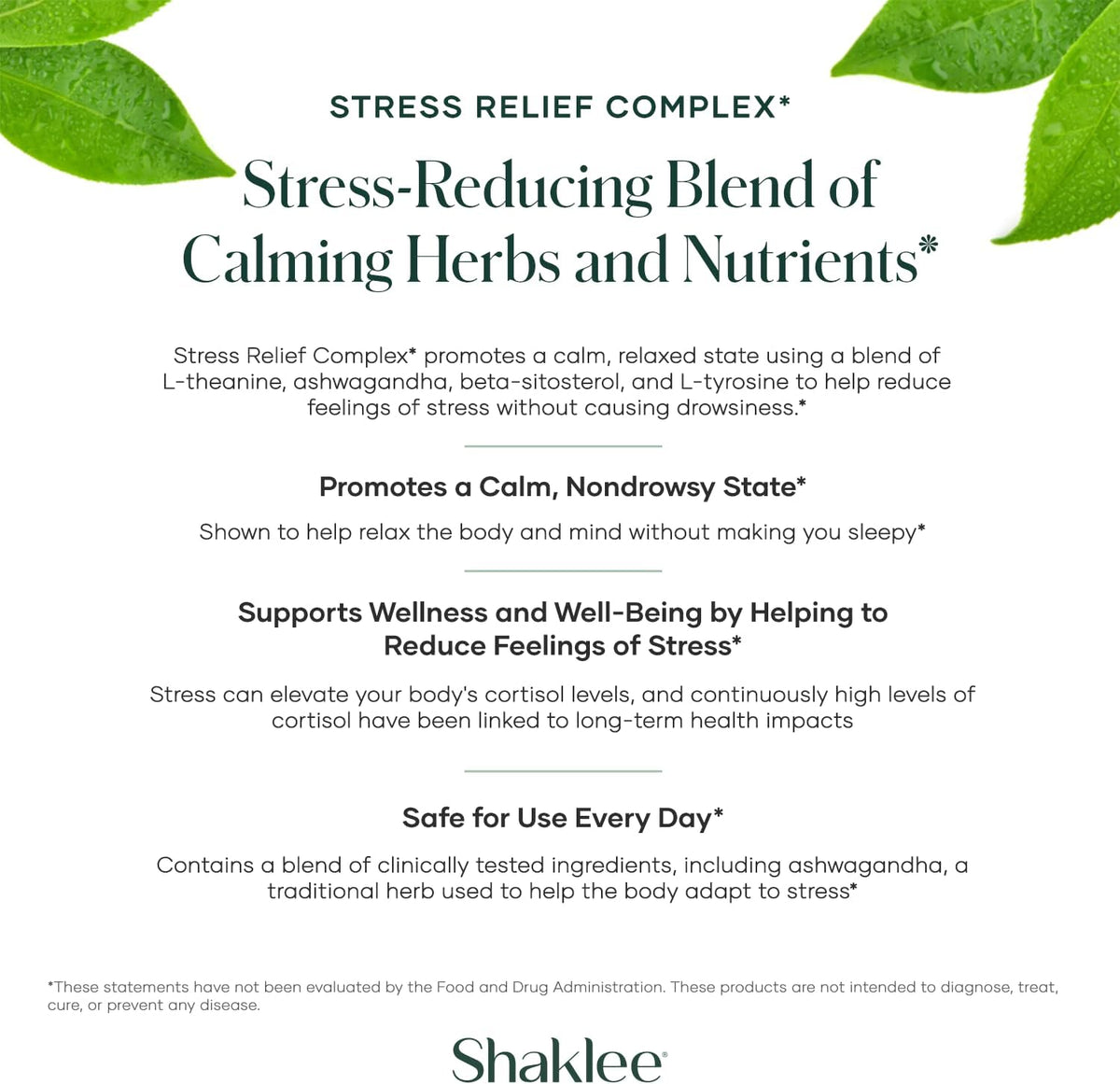 Shaklee Stress Relief Complex - Calming Blend of L-theanine, Ashwagandha, Beta-sitosterol, and L-tyrosine - 30 Caplets - görsel 4