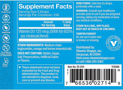 The Vitamin Shoppe Vitamin Liquid D3 5000 IU – Citrus Flavour, 1 fl oz