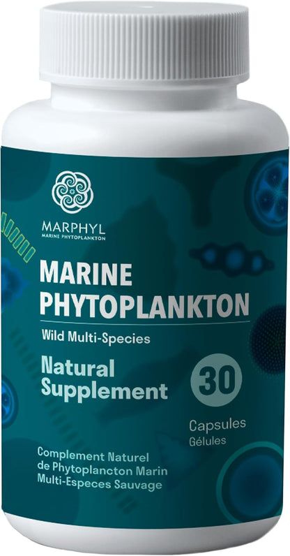 MARPHYL Marine Phytoplankton Wild Multi Species Food Supplement - 150 mg per Capsule - Organic - 30 Vegan Capsules