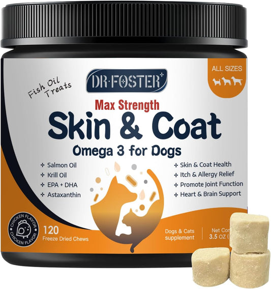Omega-3 Fish Oil for Dogs, Salmon Oil with EPA & DHA for Skin & Coat Health, Itch & Allergy Support, Shedding, Hot Spots, Joint Support, with Astaxanthin & Vitamin E