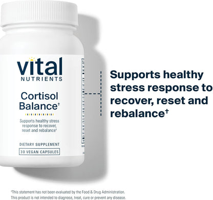 Vital Nutrients Cortisol Balance | Vegan Adrenal Support Supplement | Cortisol Manager to Support Energy & Stress Levels | Ashwagandha & Magnesium for Relaxation | Gluten, Dairy, Soya Free | 30 Capsules
