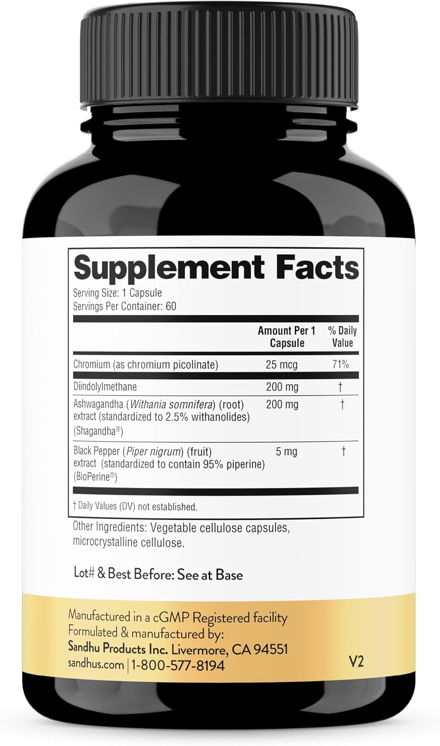 Sandhu's DIM Supplement 200 mg with Ashwagandha and BioPerine - 60 Capsules - görsel 2