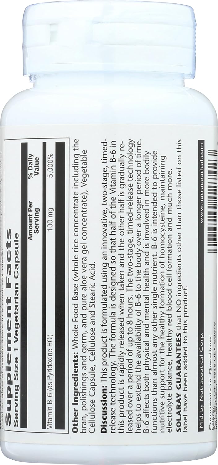 Solaray Vitamin B6 100mg Timed Release Capsules - görsel 2