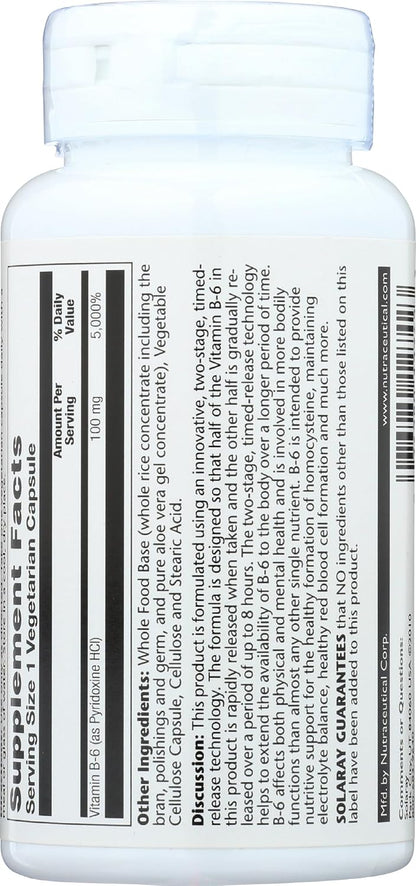 Solaray Vitamin B6 100mg Timed Release Capsules