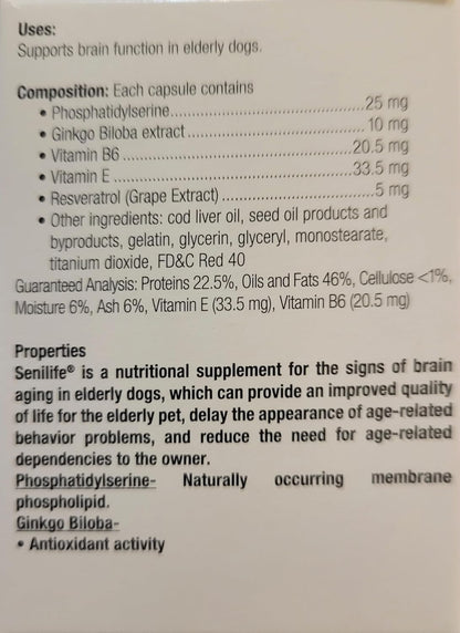 Senilife Cognitive Support Capsules for Senior Dogs, Brain Health & Cognitive Function Supplement, Supports Memory & Mental Alertness, 30 Capsules