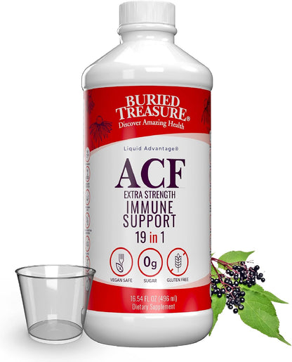 Buried Treasure ACF Extra Strength Liquid Immune Support – 1000mg Vitamin C, Elderberry, Zinc, Echinacea – Four-Day Protocol – 473 ml