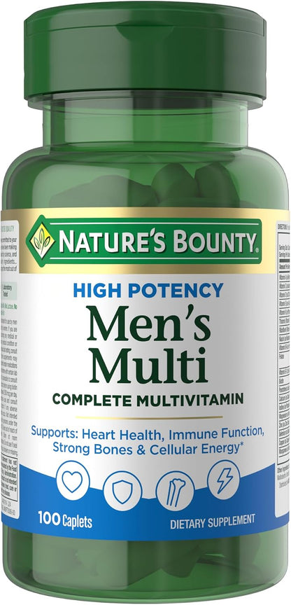 Nature’s Bounty High Potency Men’s Complete Multivitamin, Daily Men’s Health Vitamin for Heart Health and Immune Support, Men's Multivitamin for Strong Bones, Overall Health and Wellbeing, 100 Capsules