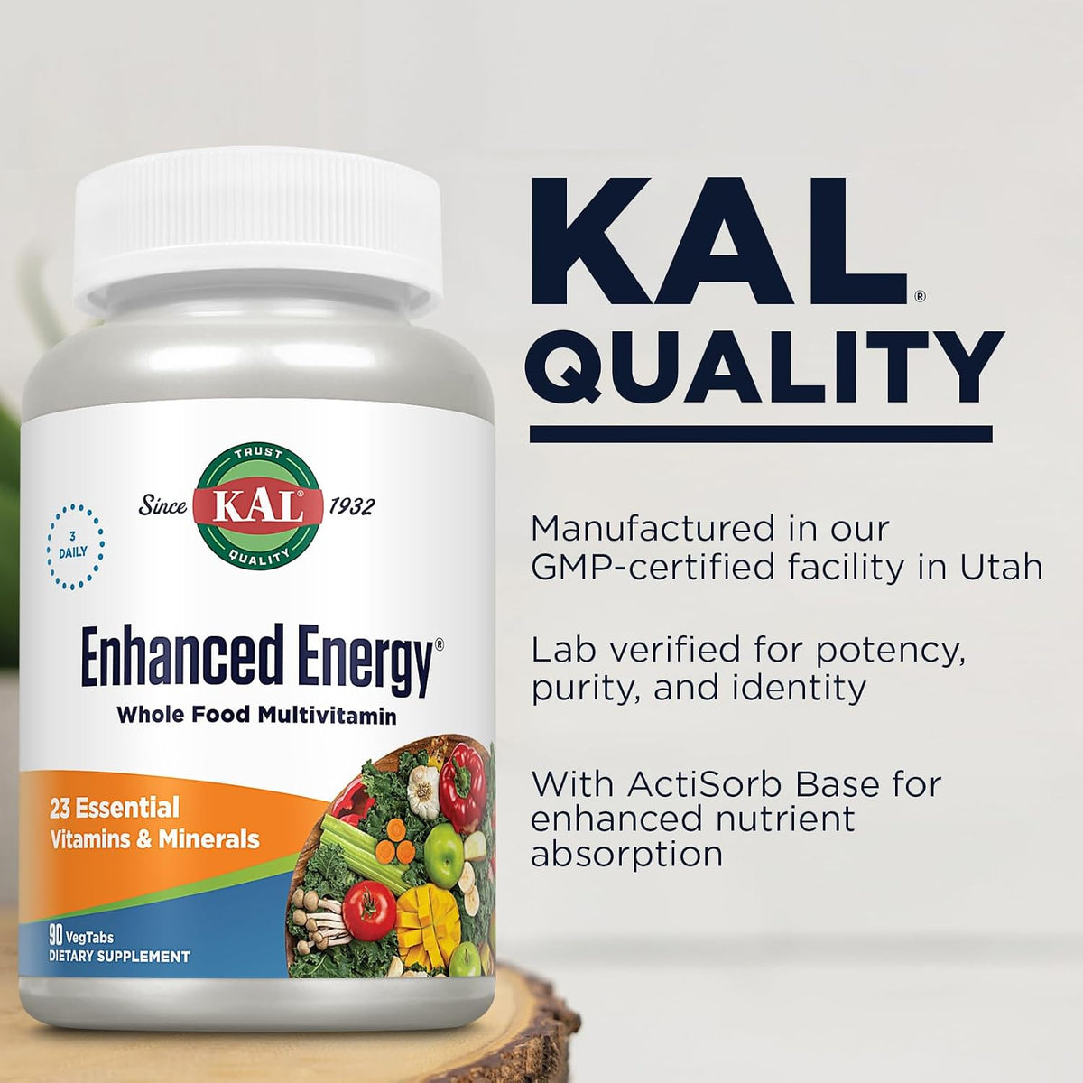 Kal Enhanced Energy - Multivitamin with Green Foods and ActiSorb - 90 Tablets - görsel 4