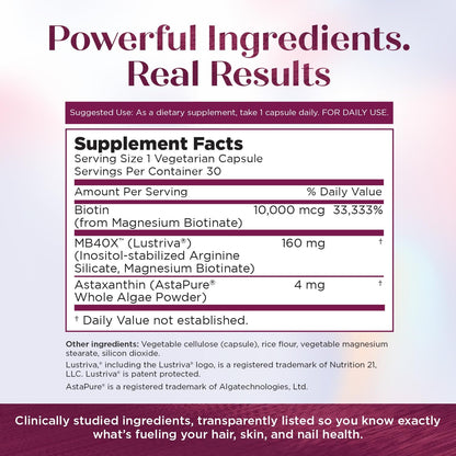 Purity Products MyBiotin ProClinical – MB40X Biotin with Astaxanthin, 30 Vegetarian Capsules