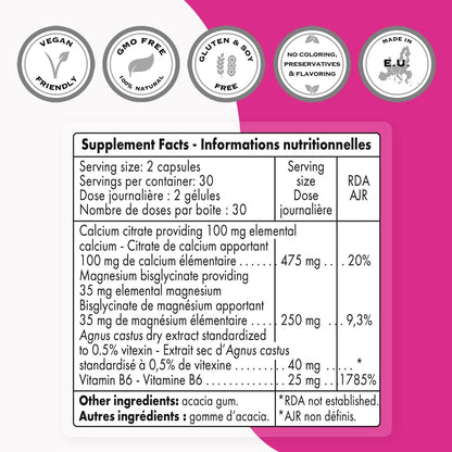 SuperSmart Premenstrual Comfort (Advanced Formula) - Vitex Chasteberry & Vitamin B6 - 60 Vegetarian Capsules