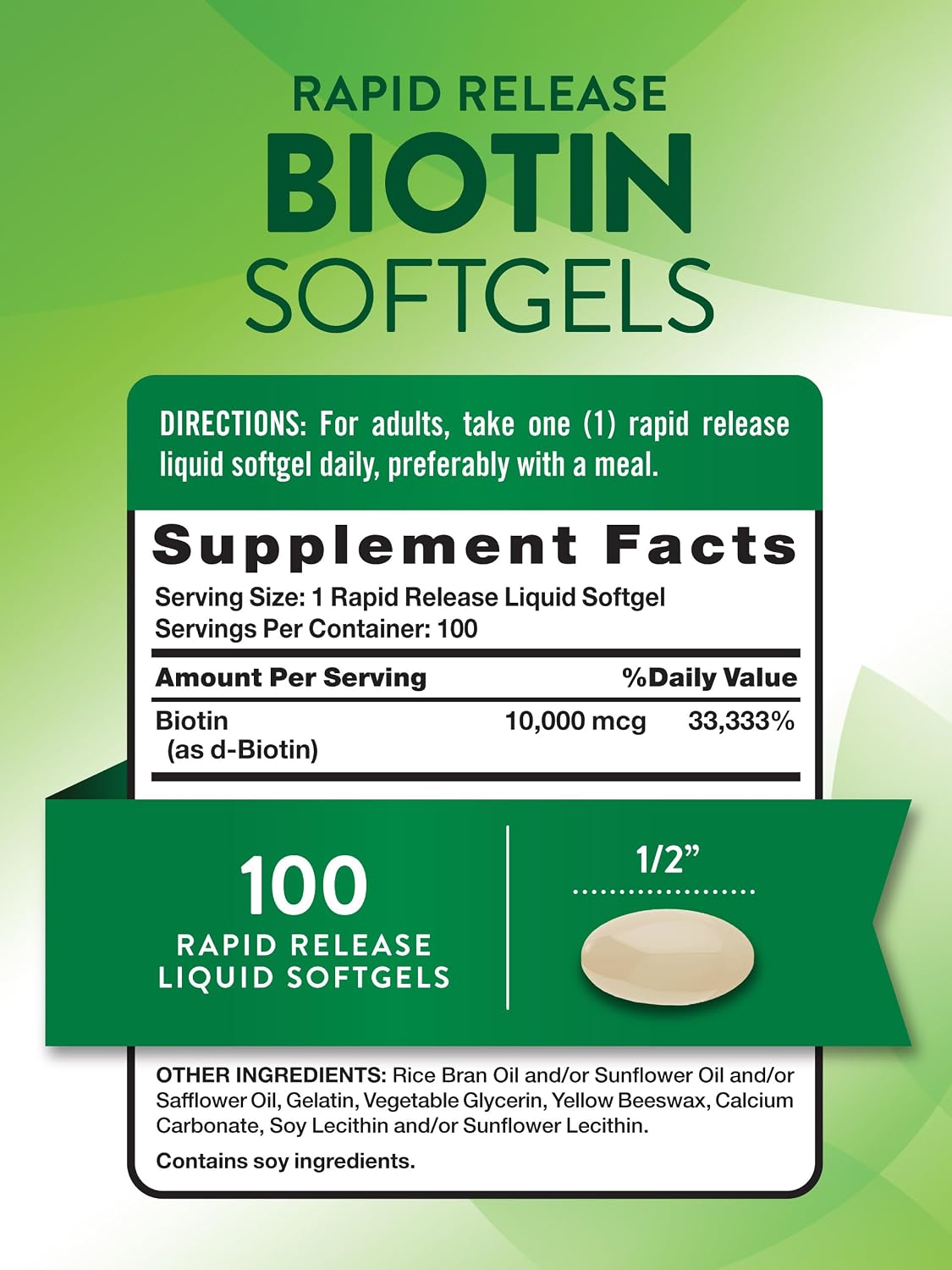 Nature's Truth Biotin 10,000mcg Rapid Release Softgels - 100 Count - görsel 2