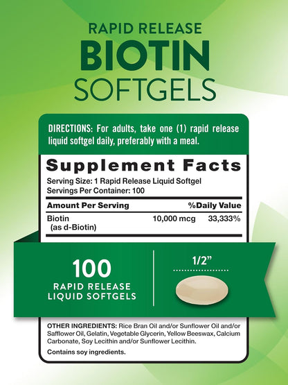 Nature's Truth Biotin 10,000mcg Rapid Release Softgels - 100 Count