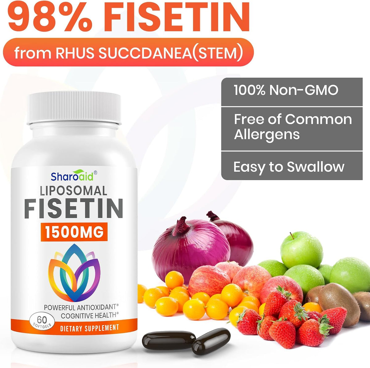 1500mg Fisetin Supplements - Powerful Absorption with Liposomal Delivery, 98% Pure Fisetin, Polyphenol Antioxidant for Healthy Ageing, Non-GM - 2 Bottles, 120 Softgels for Adults - görsel 5
