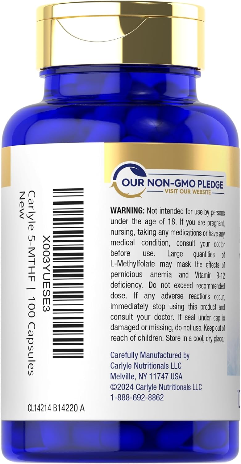 Carlyle 5-MTHF Supplement 15mg | 100 Capsules | L-Methylfolate | Non-GMO, Gluten-free | Premium Quality - görsel 3