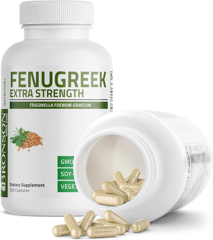 Bronson Fenugreek Seed Powder Capsules, Extra Strength (Non-GMO, Soya-Free, Vegetarian) - 300 Capsules