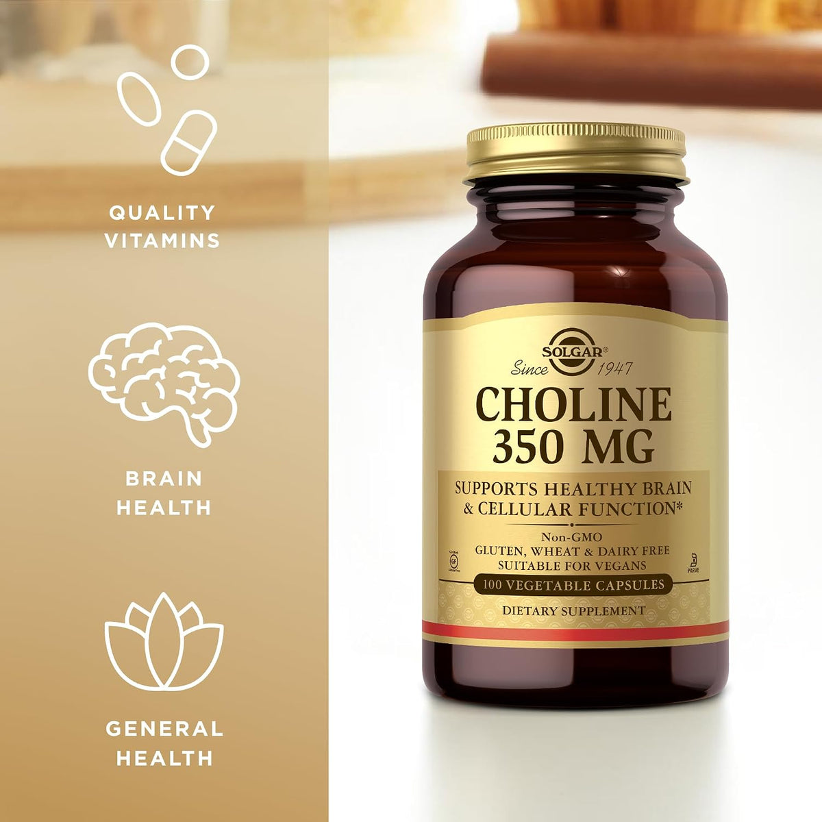 Solgar Choline 350 mg, 100 Vegetable Capsules – Non-GMO, Vegan, Kosher - görsel 4