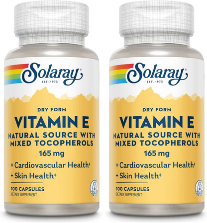 SOLARAY Vitamin E Dry 200 IU with Mixed Tocopherols – Supports Heart & Skin Health – 100 Capsules