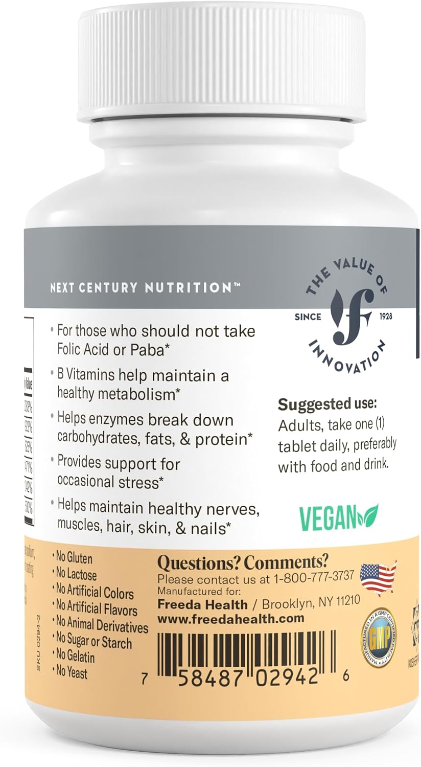 Freeda Vitamin B Complex No Folic No PABA - Super B Complex Supplement for Women and Men (250 Tablets) - görsel 6
