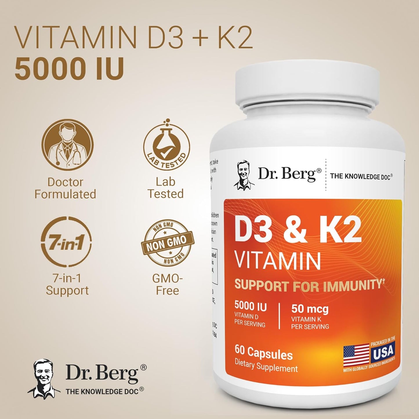 Dr. Berg Maximum Strength D3 K2 5000 IU - 60 Capsules - görsel 2