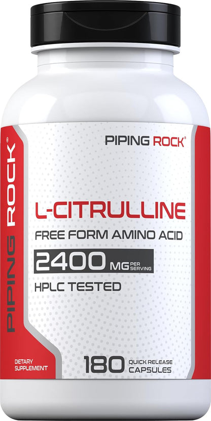 Piping Rock L-Citrulline Supplement for Men and Women | 2400 mg | 180 Capsules | Free-Form Amino Acid | Non-GM, Gluten-free