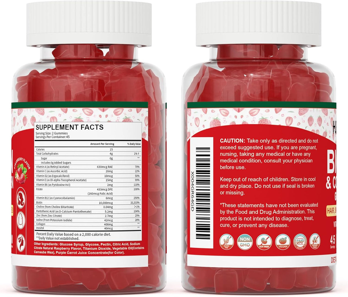 Hurdilen Hair, Skin and Nails Gummies - 10000mcg Biotin & Collagen, 90 Gummies for Women and Men - görsel 8