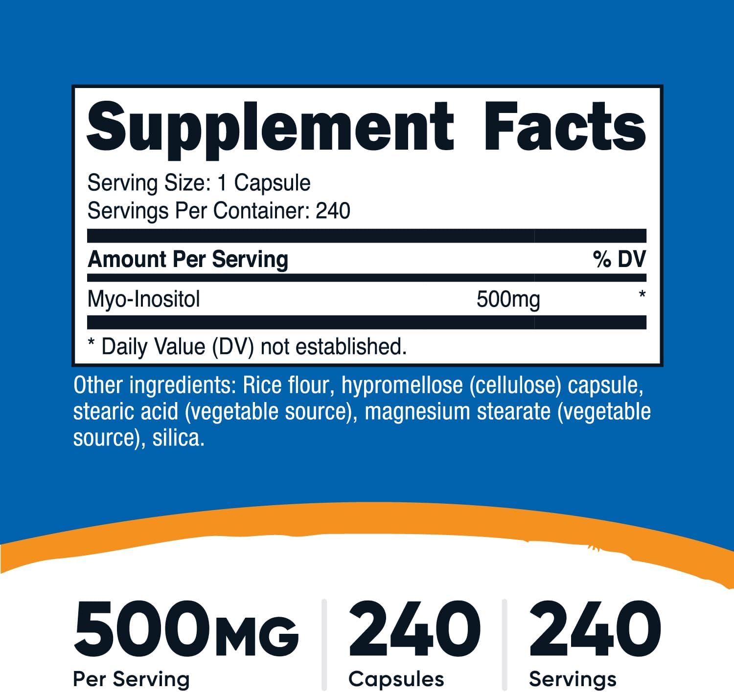 Nutricost Inositol Capsules 500mg, 240 Capsules - Veggie Capsules, Non-GMO, Gluten-free (Myo-Inositol) - görsel 2