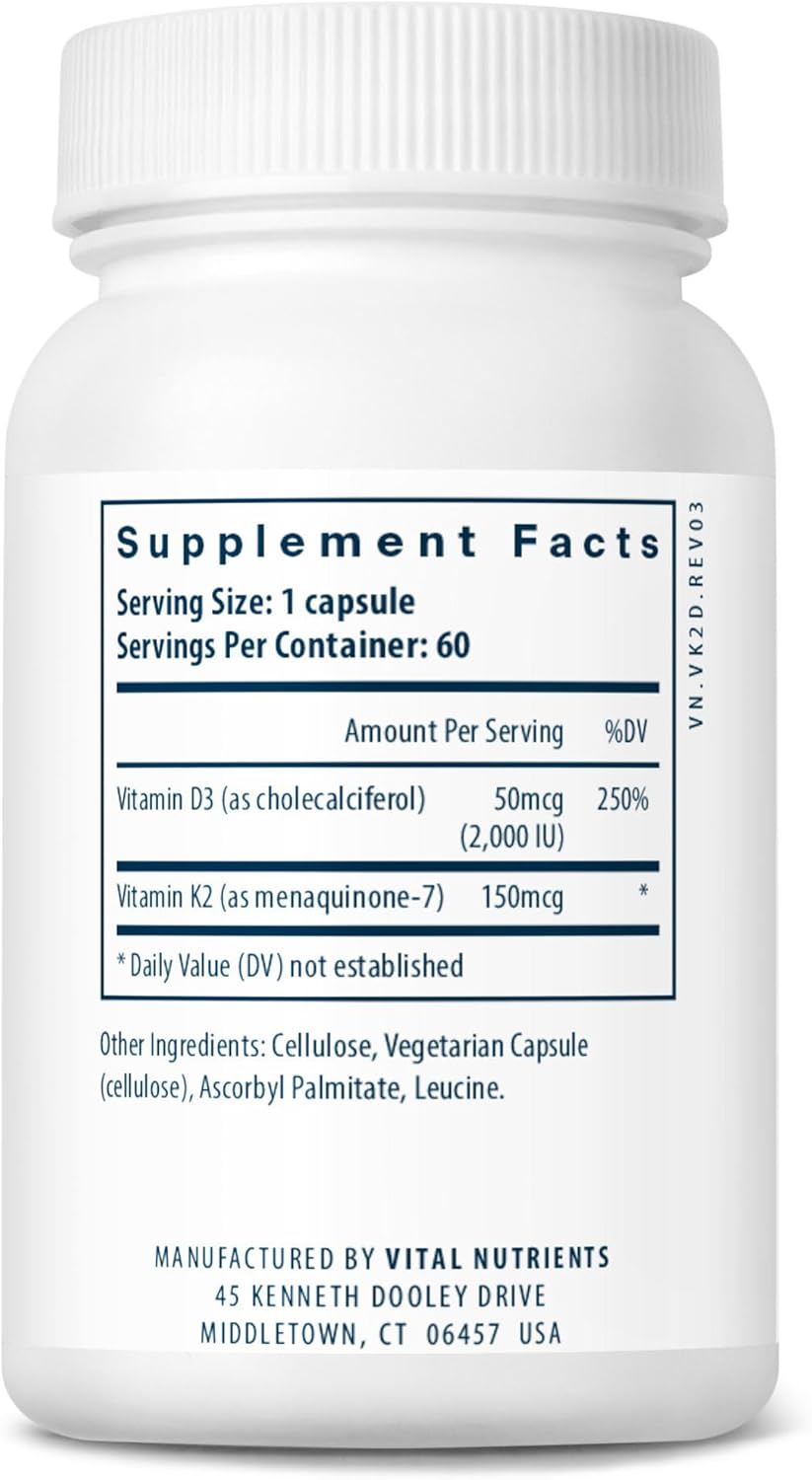 Vital Nutrients Vitamin D3 + K2 – 2000 IU – 60 Capsules - görsel 3