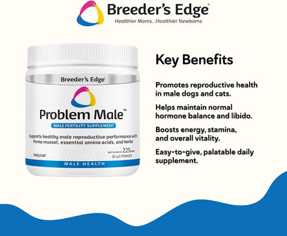 Breeder's Edge Problem Male Powder for Dogs & Cats, Supports Reproductive Health, Hormone Balance, Libido & Vitality, with Perna Mussel, 225 g